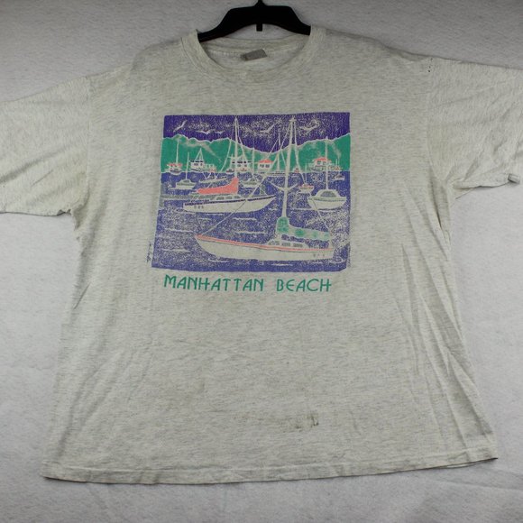 Manhattan Beach Vintage T-Shirt, Oneita Power-t - Picture 1 of 7